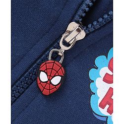 Babyhug Marvels Cotton Knit Full Sleeves Front Open Hooded Sweat Jacket with Zipper & Spider Man Graphics - Navy Blue & Red