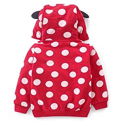 Babyhug Disney Knit Front Open Full Sleeves Sweat Jacket With Hood & Minnie Mouse Graphics - Red