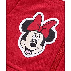 Babyhug Disney Knit Front Open Full Sleeves Sweat Jacket With Hood & Minnie Mouse Graphics - Red