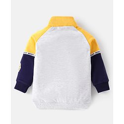 Babyhug Disney Cotton Knit Full Raglan Sleeves High Neck Sweatshirt With Mickey Mouse Graphics - Grey