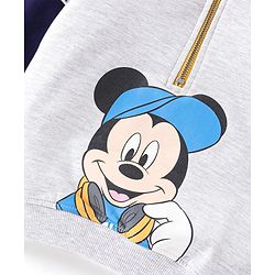 Babyhug Disney Cotton Knit Full Raglan Sleeves High Neck Sweatshirt With Mickey Mouse Graphics - Grey