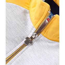 Babyhug Disney Cotton Knit Full Raglan Sleeves High Neck Sweatshirt With Mickey Mouse Graphics - Grey