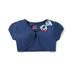 Babyhug Single Jersey Knit Frock with Half Sleeves Jacket Floral Print & Bow Applique - Blue