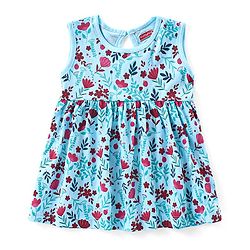 Babyhug Single Jersey Knit Frock with Half Sleeves Jacket Floral Print & Bow Applique - Blue