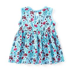 Babyhug Single Jersey Knit Frock with Half Sleeves Jacket Floral Print & Bow Applique - Blue