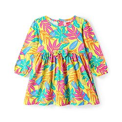 Babyhug Single Jersey Knit Full Sleeves Floral Print Frock With Leggings - Lemon Yellow