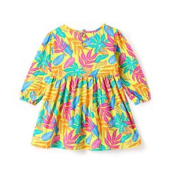 Babyhug Single Jersey Knit Full Sleeves Floral Print Frock With Leggings - Lemon Yellow