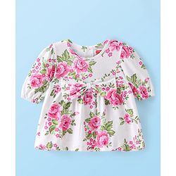 Babyhug Preemie Cotton Knit Full Sleeves Frock with Floral Print & Bloomer - White