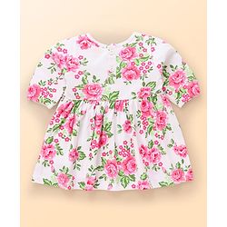 Babyhug Preemie Cotton Knit Full Sleeves Frock with Floral Print & Bloomer - White