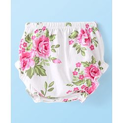 Babyhug Preemie Cotton Knit Full Sleeves Frock with Floral Print & Bloomer - White