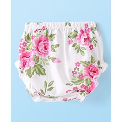 Babyhug Preemie Cotton Knit Full Sleeves Frock with Floral Print & Bloomer - White