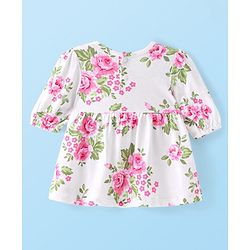 Babyhug Preemie Cotton Knit Full Sleeves Frock with Floral Print & Bloomer - White