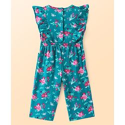 Babyhug Single Jersey Jumpsuit with Full Sleeves Inner Top Floral Print & Frill Detailing - Dark Green