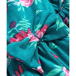 Babyhug Single Jersey Jumpsuit with Full Sleeves Inner Top Floral Print & Frill Detailing - Dark Green
