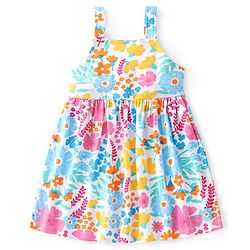 Babyhug Single Jersey Knit Floral Printed Frock With Half Sleeves Shrug - White
