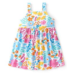 Babyhug Single Jersey Knit Floral Printed Frock With Half Sleeves Shrug - White