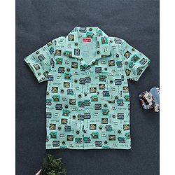 Babyhug Half Sleeves Night Suit Vehicle Print - Light Green