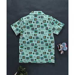 Babyhug Half Sleeves Night Suit Vehicle Print - Light Green