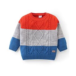 Babyhug Knitted Full Sleeves Sweater Set with Cable Knit Design - Red