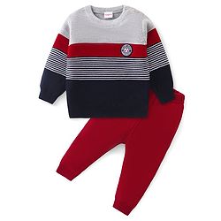 Babyhug Knitted Full Sleeves Sweater Set with Stripes Design - Multicolour