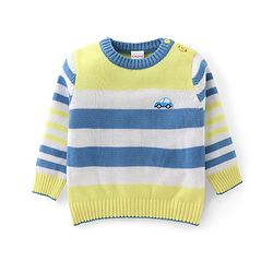 Babyhug Knitted Full Sleeves Sweater Set with Stripes & Patch Work Detailing - Multicolour