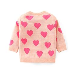 Babyhug Knitted Full Sleeves Sweater Set with Heart Design - Peach