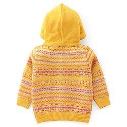 Babyhug Knitted Full Sleeves Front Open Hooded Sweater Set With Aztec Design - Mustard