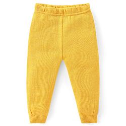 Babyhug Knitted Full Sleeves Front Open Hooded Sweater Set With Aztec Design - Mustard