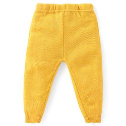 Babyhug Knitted Full Sleeves Front Open Hooded Sweater Set With Aztec Design - Mustard