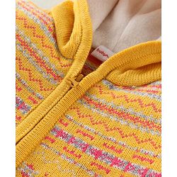 Babyhug Knitted Full Sleeves Front Open Hooded Sweater Set With Aztec Design - Mustard