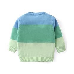 Babyhug Knit Full Sleeves Sweater Set with Colour Block Design & Moo Patch Detailing - Green
