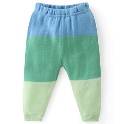 Babyhug Knit Full Sleeves Sweater Set with Colour Block Design & Moo Patch Detailing - Green