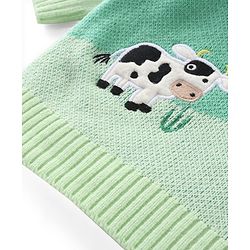 Babyhug Knit Full Sleeves Sweater Set with Colour Block Design & Moo Patch Detailing - Green