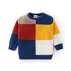 Babyhug Knitted Full Sleeves Sweater Set with Colour Block Design - Multicolour