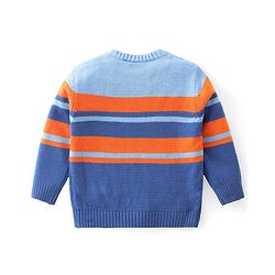 Babyhug Knit Full Sleeves Sweater Set with Car Design - Orange & Blue