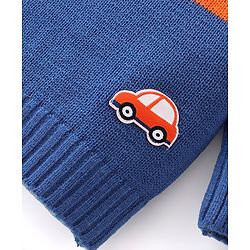 Babyhug Knit Full Sleeves Sweater Set with Car Design - Orange & Blue