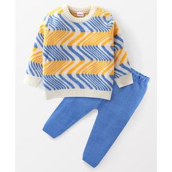 Babyhug Knit Full Sleeves Sweater Set with Wave Pattern Design - Light Blue