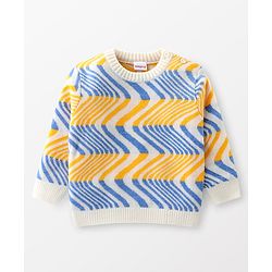 Babyhug Knit Full Sleeves Sweater Set with Wave Pattern Design - Light Blue