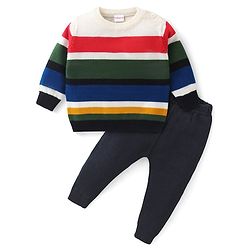 Babyhug Knitted Full Sleeves Sweater Set with Stripes Design - Multicolour