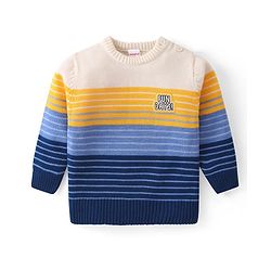 Babyhug Knitted Full Sleeved Pullover Striped  Sweater Set - Yellow  Blue & White