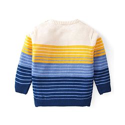 Babyhug Knitted Full Sleeved Pullover Striped  Sweater Set - Yellow  Blue & White