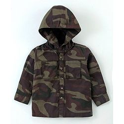 Babyhug Full Sleeves Hooded Shirt With Camouflage Print - Multicolour