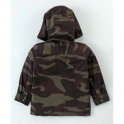 Babyhug Full Sleeves Hooded Shirt With Camouflage Print - Multicolour
