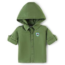 Babyhug Full Sleeve Regular Collar Full Sleeves Hooded Shirt- Green