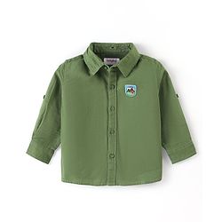 Babyhug Full Sleeve Regular Collar Full Sleeves Hooded Shirt- Green