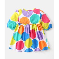 Babyhug Single Jersey Knit Half Sleeves Frock with Stockings Polka Dots Print & Bow Applique - White