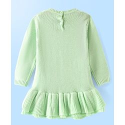 Babyhug Knitted Full Sleeves a Line Dress with Cable Knit Design & Frill Detailing at Hem - Green