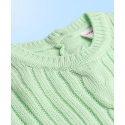 Babyhug Knitted Full Sleeves a Line Dress with Cable Knit Design & Frill Detailing at Hem - Green