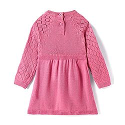 Babyhug Knitted Full Sleeves Pullover Woollen Dress With Cable Knit Design & Bow Applique - Pink
