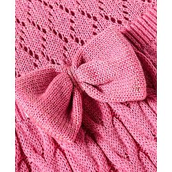 Babyhug Knitted Full Sleeves Pullover Woollen Dress With Cable Knit Design & Bow Applique - Pink